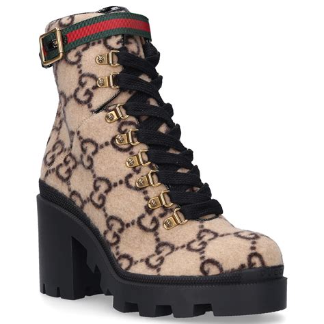 gucci women's natural trip grosgrain-trimmed logo-print wool ankle boots|gucci trip boots.